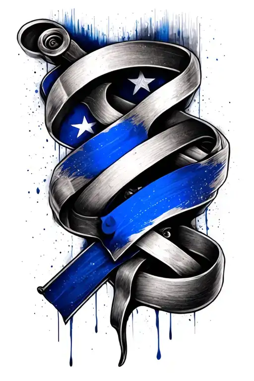 Gun barrel intertwined the thin blue line flag tattoo design idea