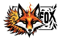 Melanistic Cross Fox head mixed with Phoenix rising from ashes. Words 'Fox Box' tattoo design idea