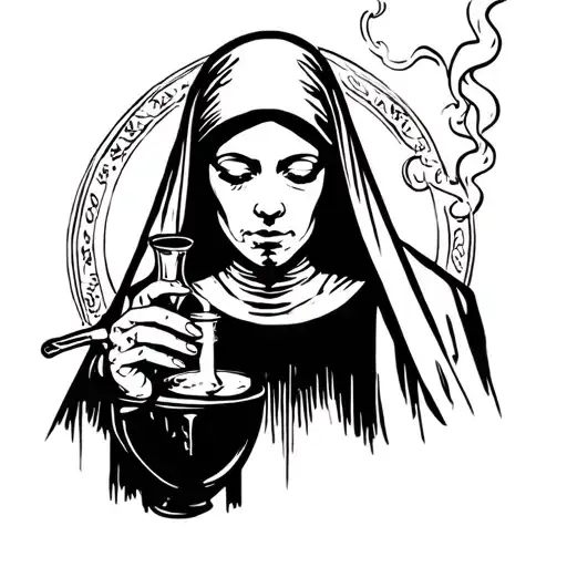 nun smoking a bong tattoo design idea