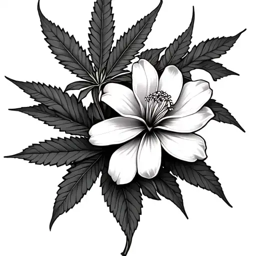 Jasmin flower with marijuana leafs tattoo design idea