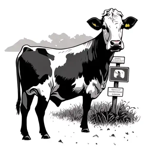 cow Farm scene with street marker sign tattoo design idea