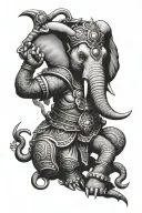 Queen Elephant warrior with trunk up tattoo design idea