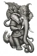 Queen Elephant warrior with trunk up tattoo design idea