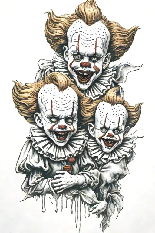 realistic tattoo featuring Pennywise, Jason mask as babies tattoo design idea