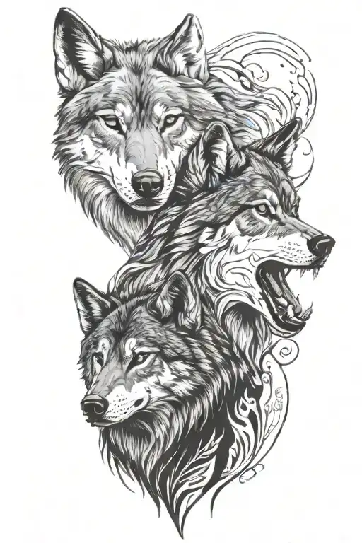 couple wolf face tattoo design idea