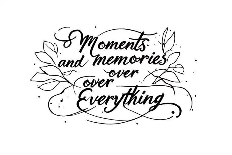 quote "moments and memories over everything" written tattoo design idea