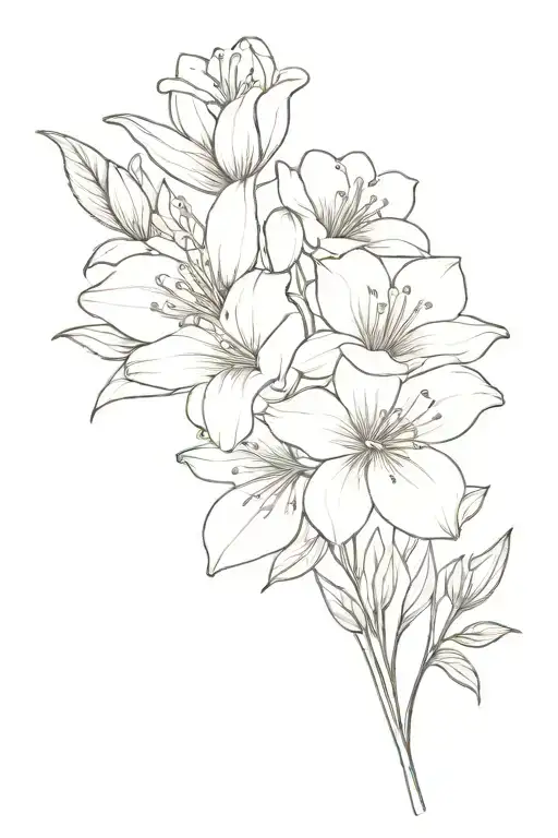 Simple March April July birth flower bouquet fine line simple thin line tattoo design idea