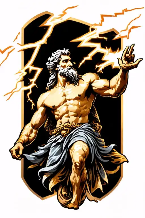 Zeus Throwing Lightning Bolt with python programming theme tattoo design idea