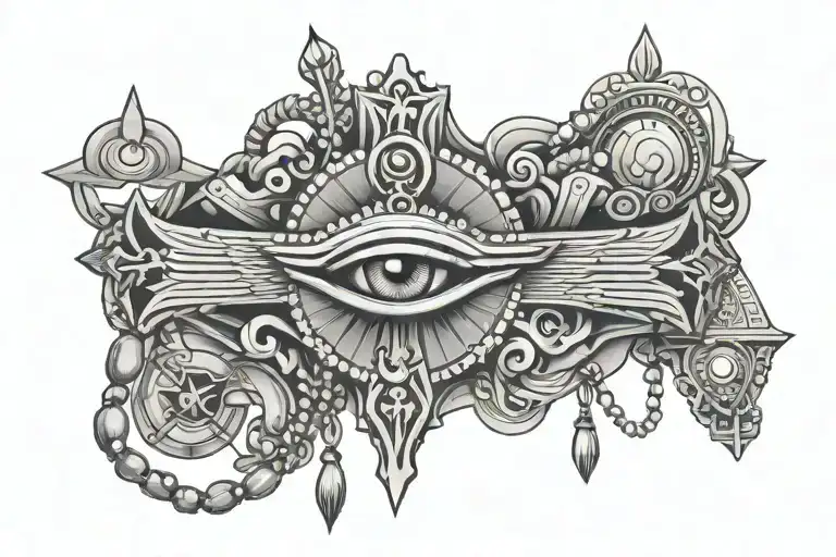 Egyptian cross and eye rosary  tattoo design idea