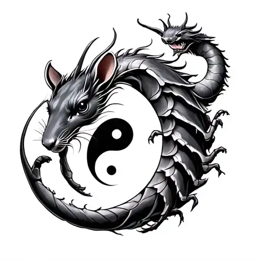 yin Yang with rat and scorpion and dragon  tattoo design idea