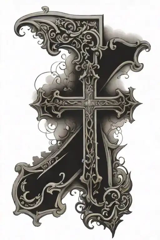 Cross with Romans 8:18 verse written tattoo design idea