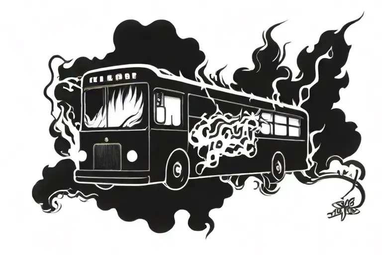 burning electric bus tattoo design idea