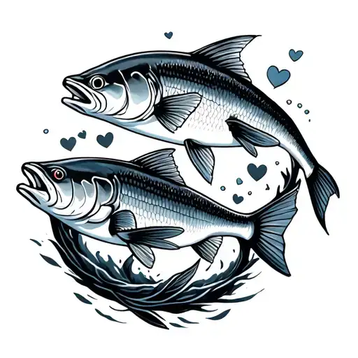 cod and herring swiming couple love tattoo design idea