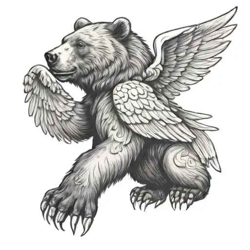 bear with angel wings tattoo design idea