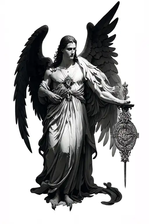Something which incorporates the realistic gothic style for men, but a gothic angel protecting over something to symboli tattoo design idea