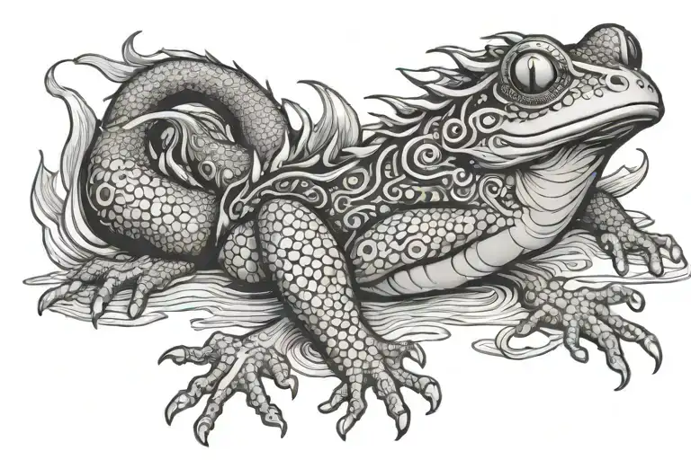 frog dragon and money in japanese style tattoo design idea