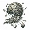 A detailed fingerprint that transforms into a brain or abstract neural pathways tattoo design idea