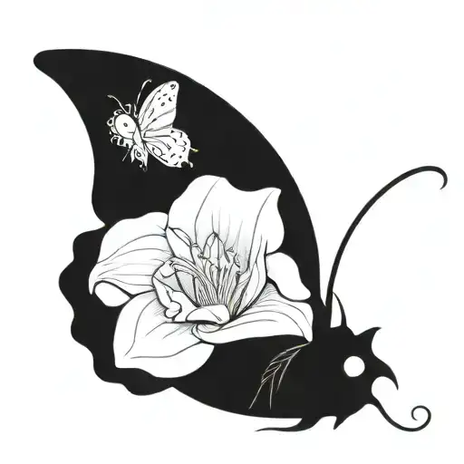 butterfly with lily flower eye Capricorn zodiac sign tattoo design idea