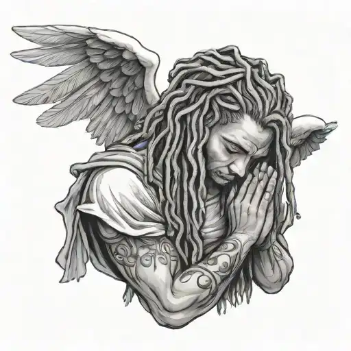 male Angel Praying with dreads tattoo design idea