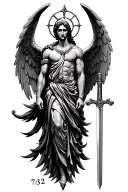"732"  st. michael with wings and sword tattoo design idea