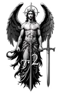 "732"  st. michael with wings and sword tattoo design idea