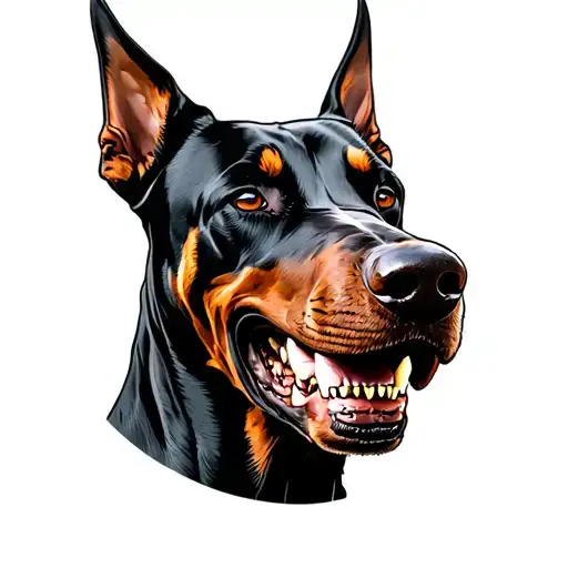 Angry Doberman bearing teeth tattoo design idea