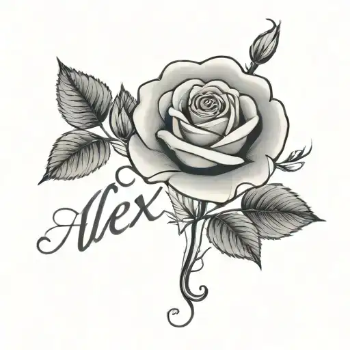 rose on wrist with cursive alex name as stem rose tattoo design idea