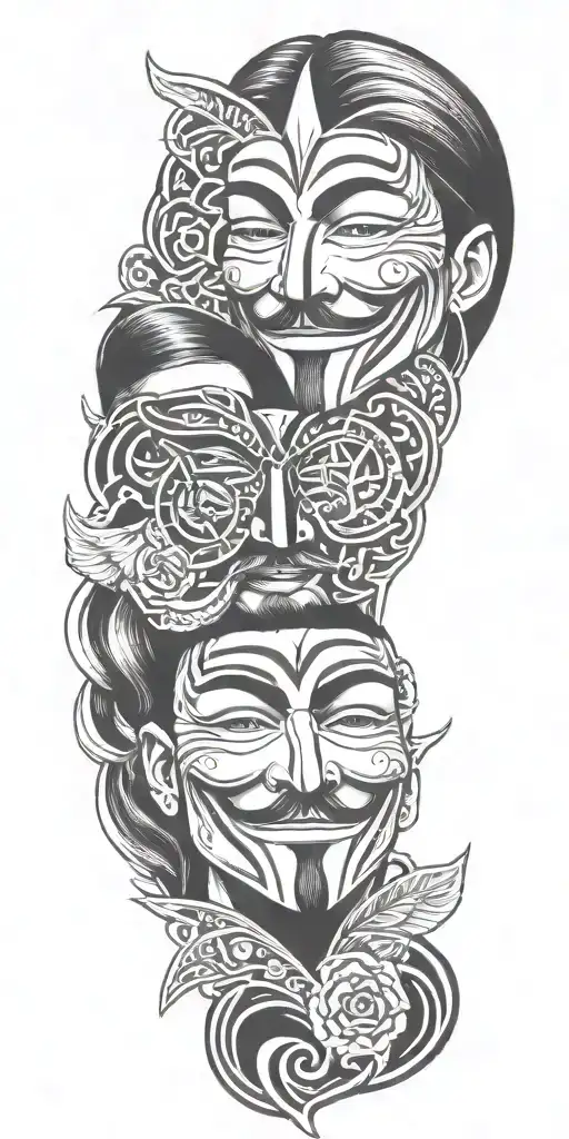 v for vendetta portrait with tribal   tattoo design idea