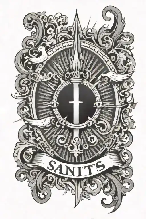 the word saints, sun rays coming tattoo design idea