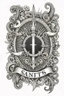 the word saints, sun rays coming tattoo design idea