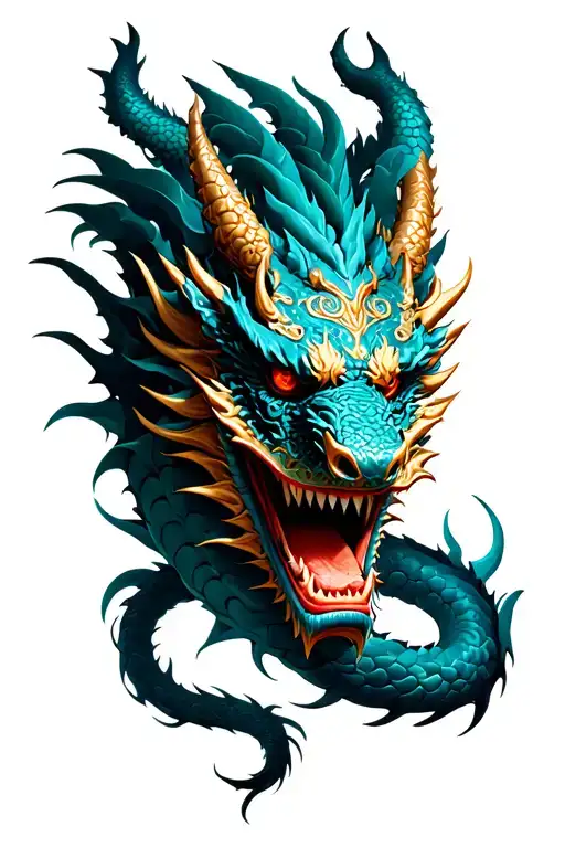 dragon coiled and oni demon mask surrounded tattoo design idea