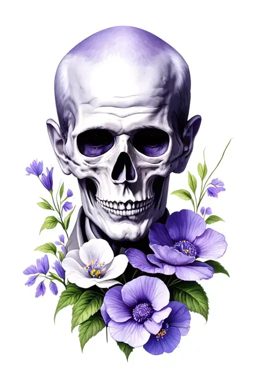 death of my father with violet,primrose flowers tattoo design idea