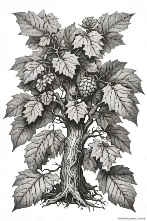 hyper realistic oak tree with acorn tattoo design idea