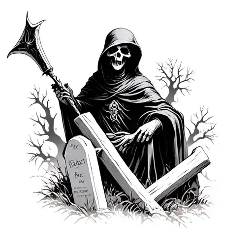 grim reaper in a graveyard tattoo design idea