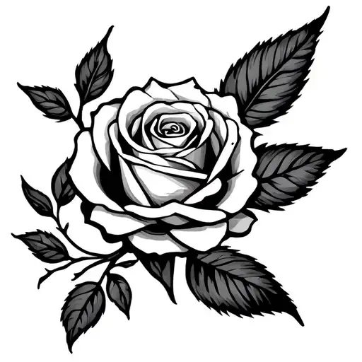 resilience symbol within rose intertwined with ambition as stem tattoo design idea