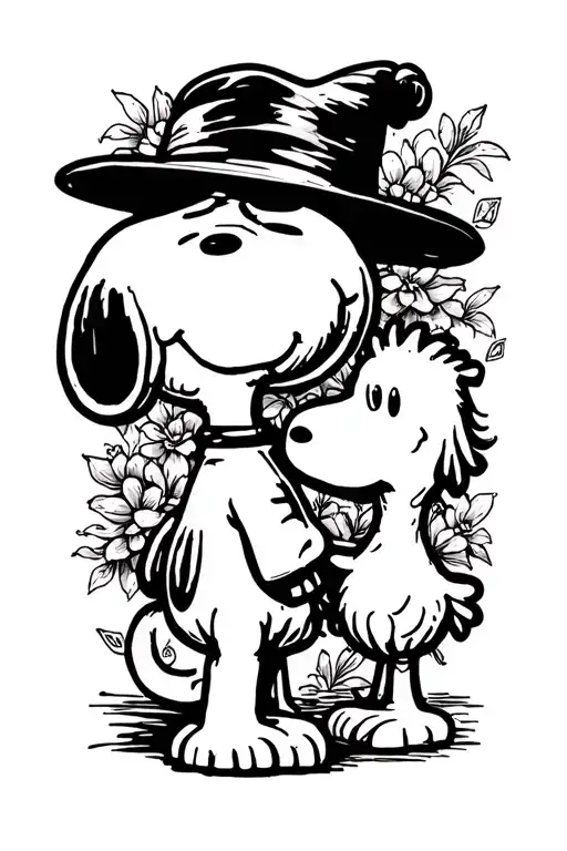 snoopy and woodstock tattoo design idea