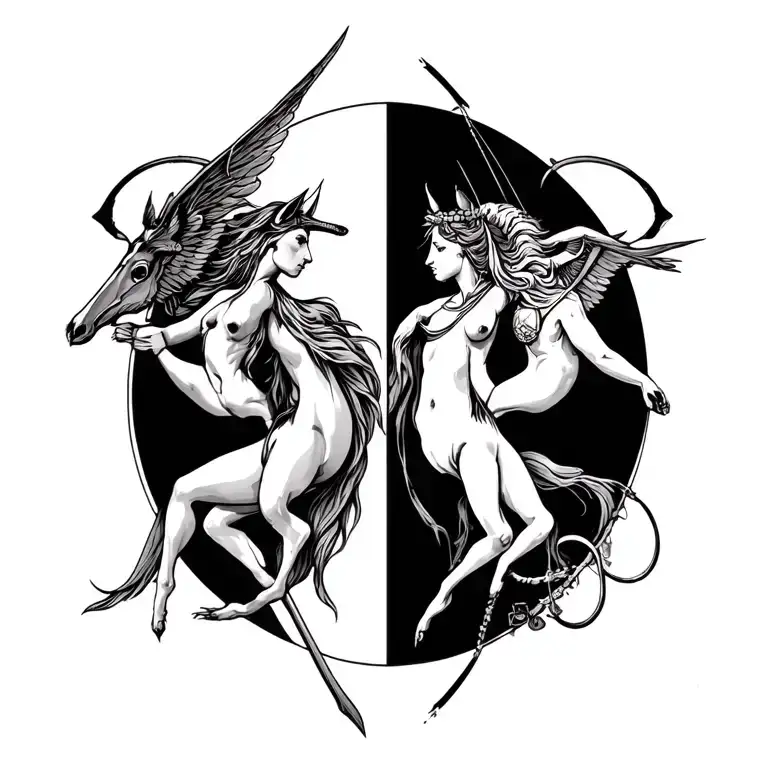 Sagittarius and Libra zodiac sign tattoo design idea
