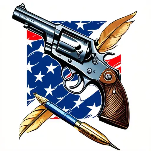 us navy flintlock pistol and quill pen tattoo design idea