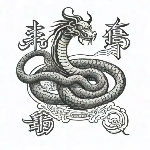 I want samurai written in Japanese with a snake wrapped around the word tattoo design idea