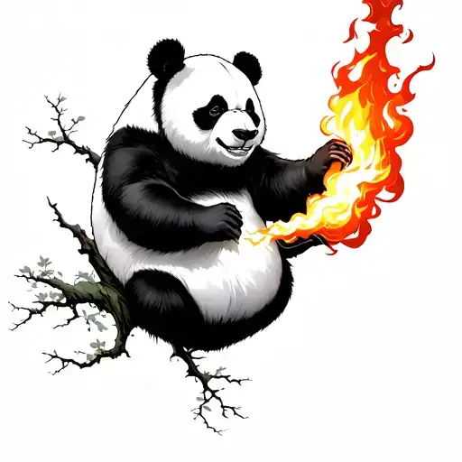 japanese style panda at the top of a tree breathing fire tattoo design idea