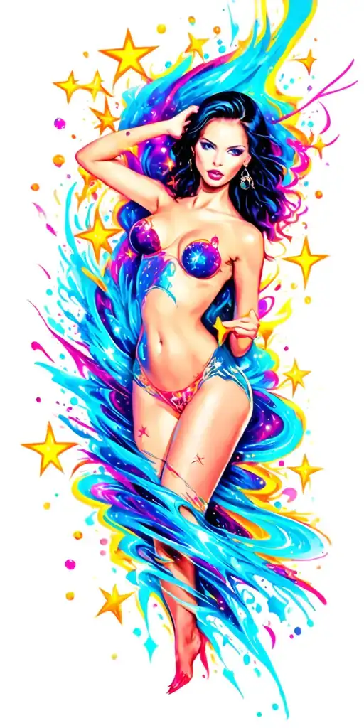 slutty sexy stars swooshing line galaxy  storm tattoo design idea