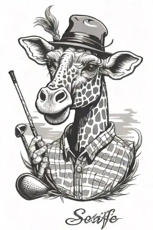 Scottish giraffe golfing wearing a hat tattoo design idea