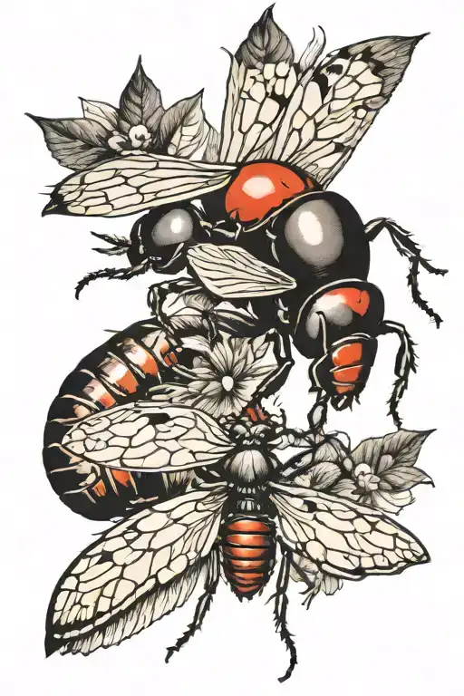 ant eats cicada tattoo design idea