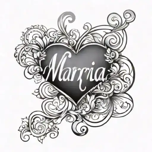 The name Maria in continuous letters and heart tattoo design idea