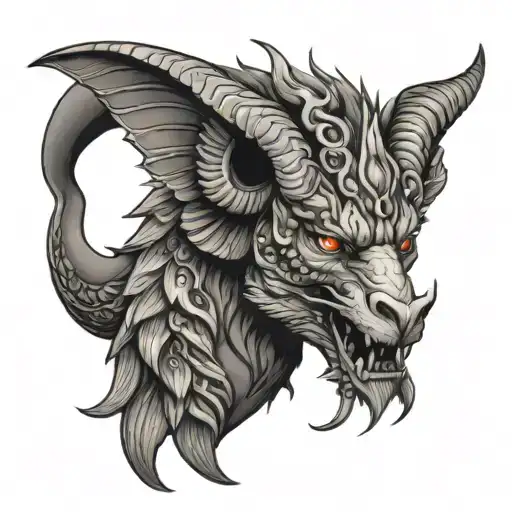 Chimera, wings, snake head tail, horns tattoo design idea