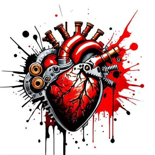 A mechanical heart tattoo with exposed gears, steam valves, and copper pipes in a steampunk style tattoo design idea