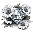 Diamond laying on its side with 2 daisies and one poppy lying next to it tattoo design idea