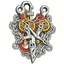 a pair of ornette scissors cutting through 1 of 2 thick heavy strong chains  tattoo design idea