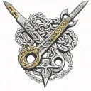 a pair of ornette scissors cutting through 1 of 2 thick heavy strong chains  tattoo design idea