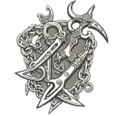 a pair of ornette scissors cutting through 1 of 2 thick heavy strong chains  tattoo design idea